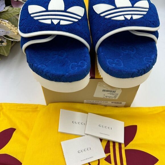 Men’s Gucci, X Adidas monogram, GG slides size 13 made in Italy - Picture 5 of 9